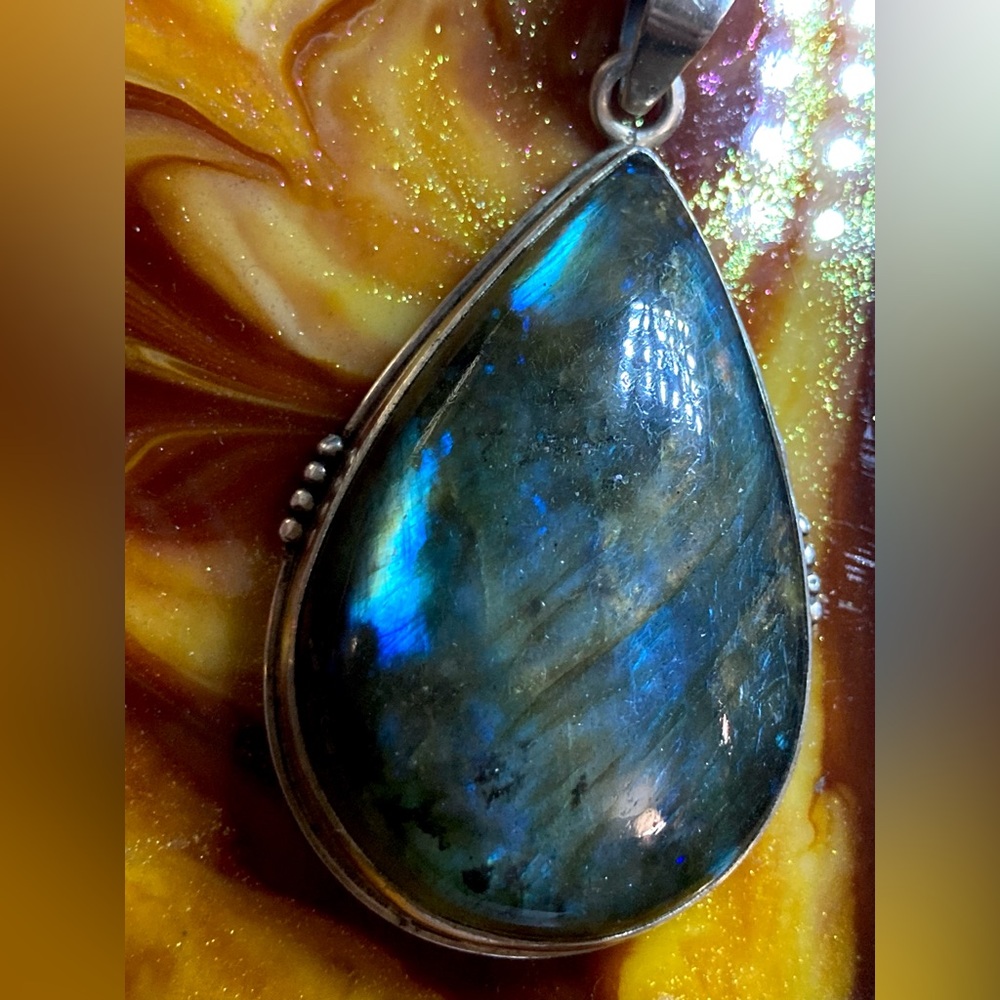 XL Labradorite Spectrolite 925 Teardrop Gemstone Pendant Blue Flash